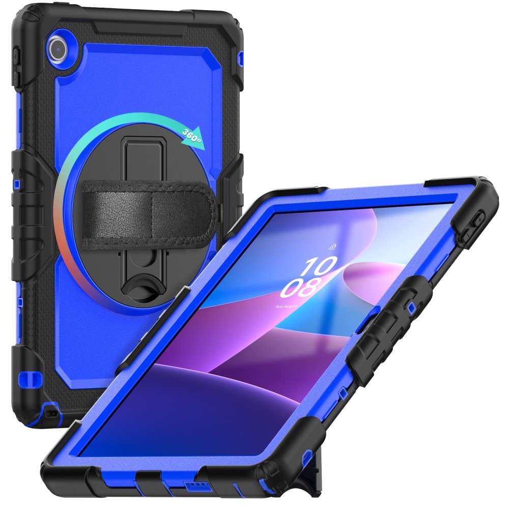 Strap odolný kryt s držákem na ruku a ramenním popruhem na Lenovo Tab 10.1 (2025) - černý/modrý