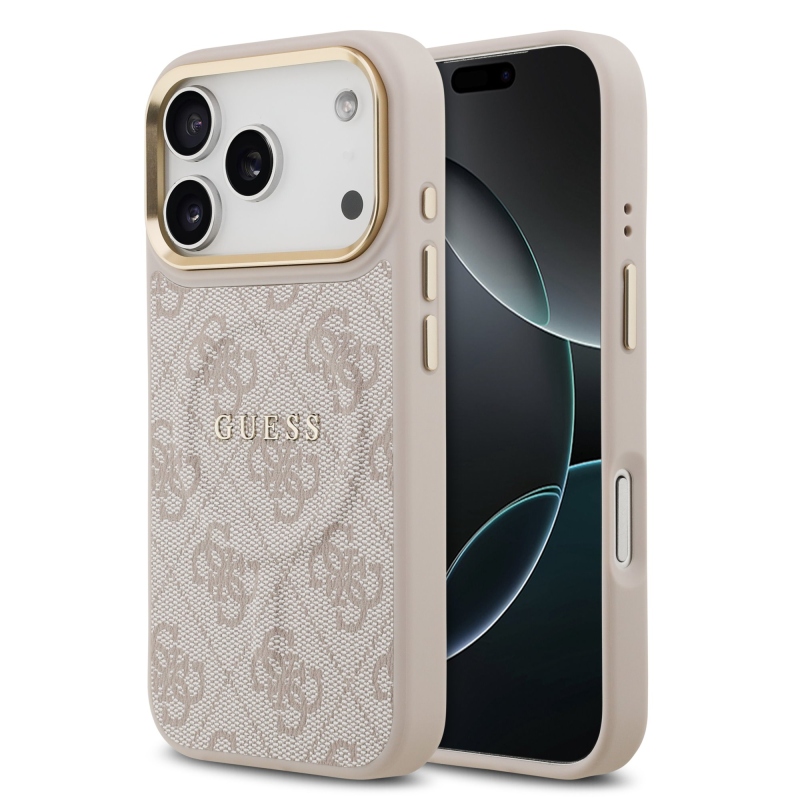 Guess PU Leather 4G Gold Frame MagSafe Zadní Kryt pro iPhone 17 Pro Pink