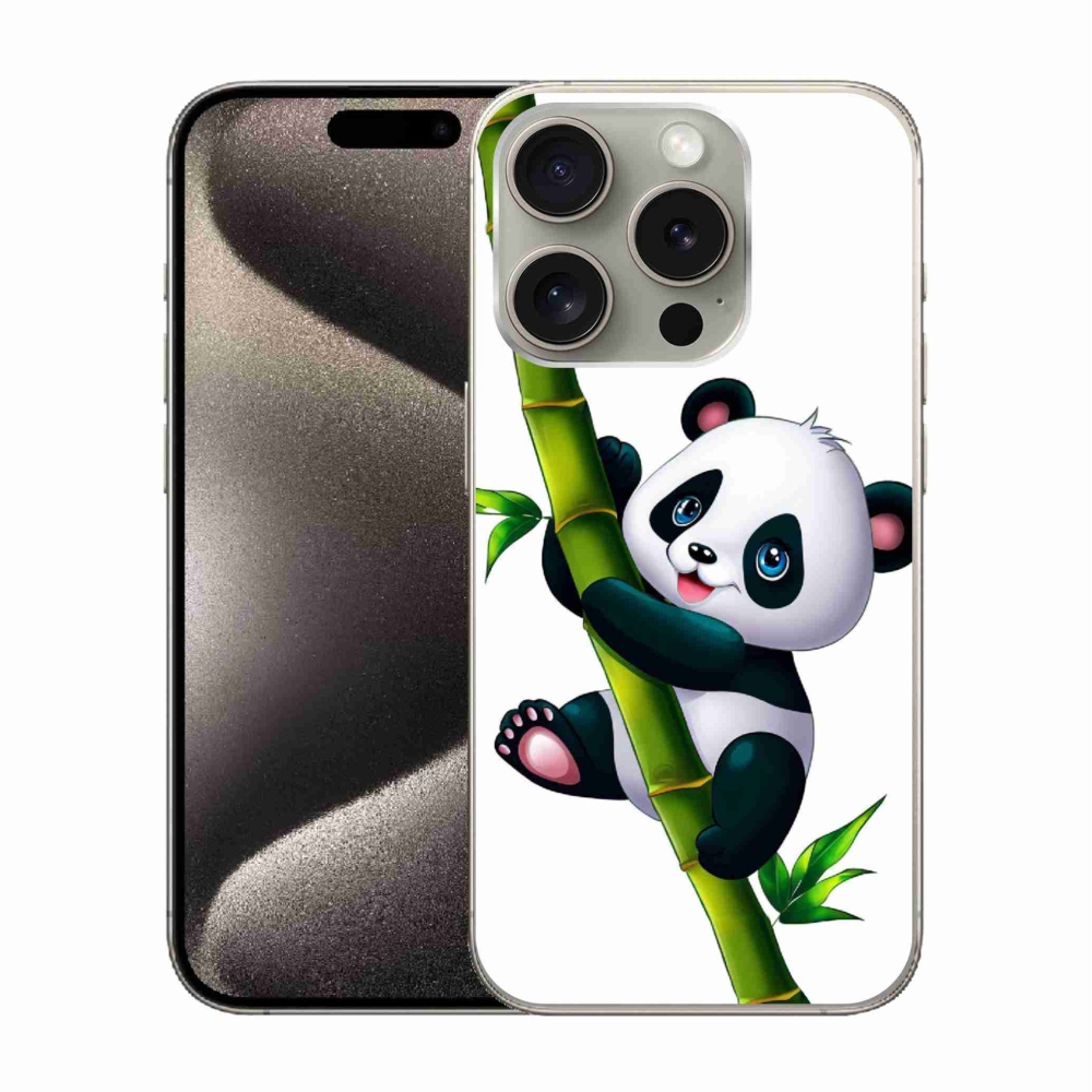 Gelový kryt mmCase na iPhone 15 Pro - panda na bambusu