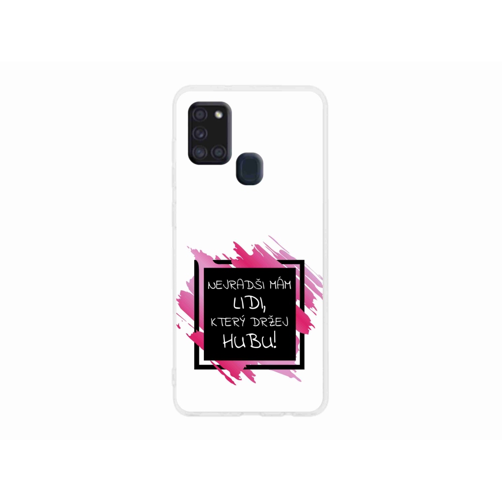 Gelový kryt mmCase na Samsung Galaxy A21s - vtipný text 7 černobílé pozadí