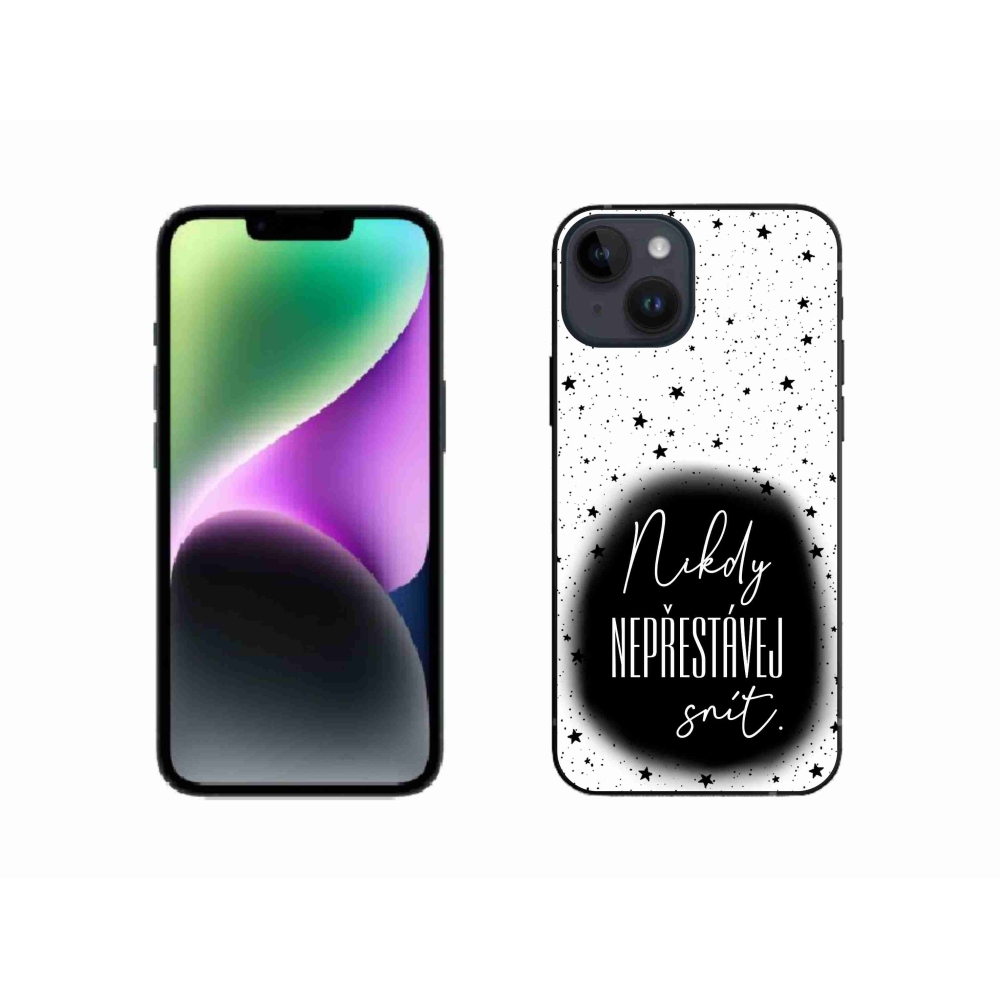 Gelový kryt mmCase na iPhone 14 - citát 1 černobílé pozadí
