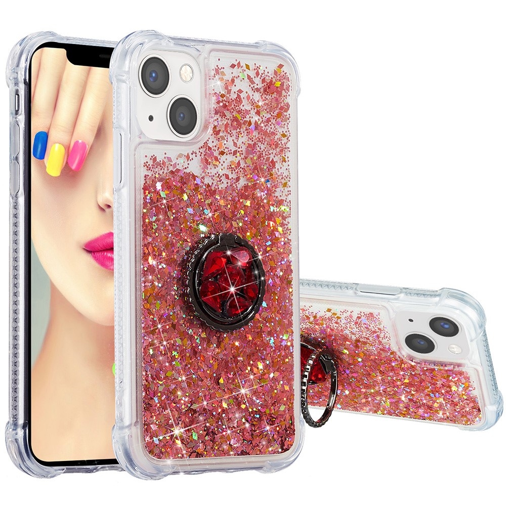 Glitter přesýpací gelový obal na iPhone 15 Plus - růžovozlatý