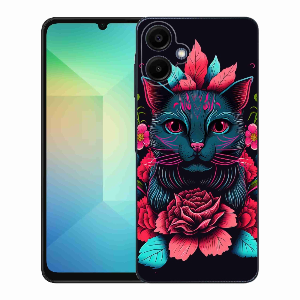 Gelový kryt mmCase na Samsung Galaxy A06 4G - květiny a kočka