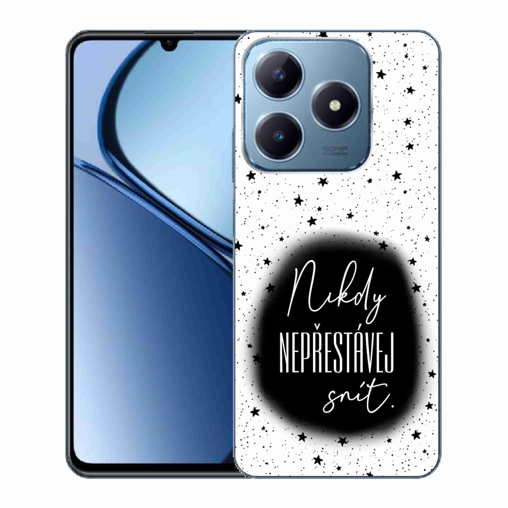 Gelový kryt mmCase na Realme C63 - citát 1 černobílé pozadí
