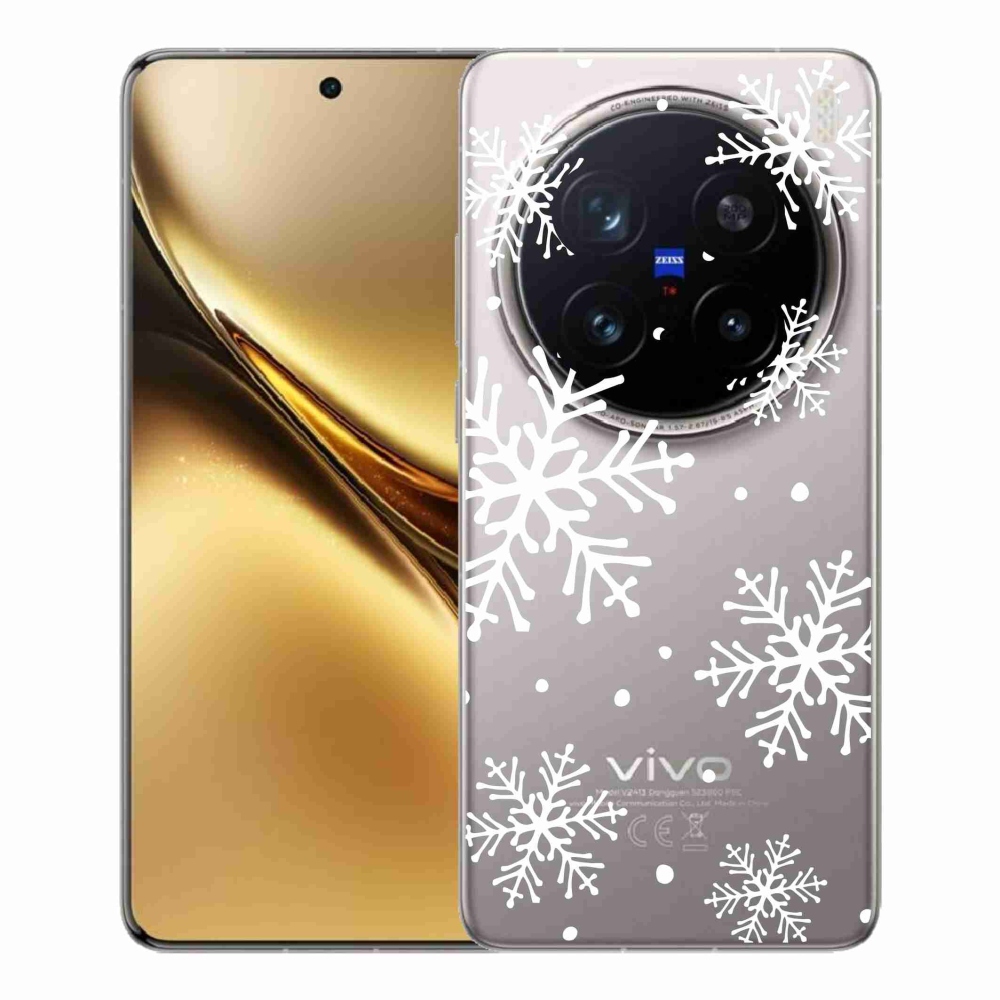 Gelový kryt mmCase na Vivo X200 Pro 5G - bílé vločky na průhledném pozadí