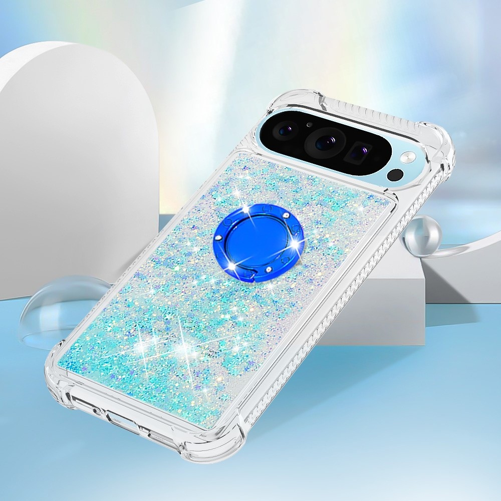 Glitt přesýpací gelový obal s kroužkem na prst na Google Pixel 10 - modrý/hvězdičky
