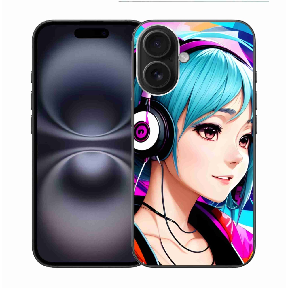 Gelový kryt mmCase na iPhone 16 - dívka se sluchátky