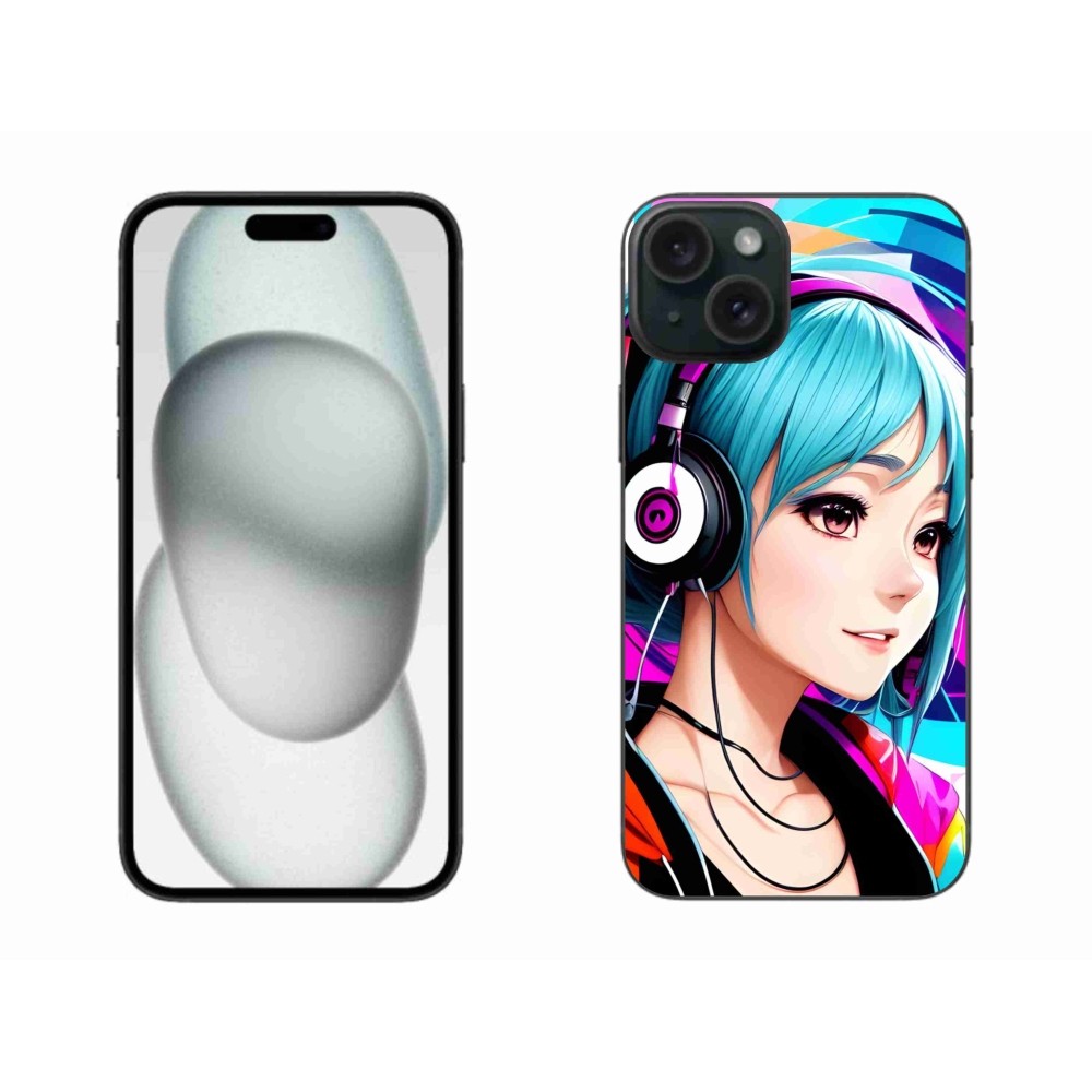 Gelový kryt mmCase na iPhone 15 Plus - dívka se sluchátky