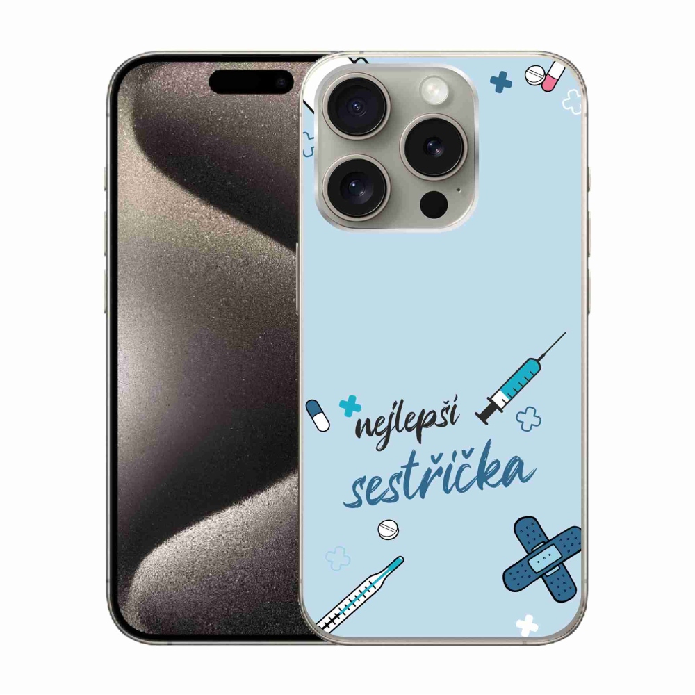 Gelový kryt mmCase na iPhone 15 Pro - nejlepší sestřička modré pozadí