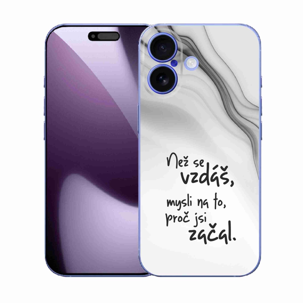 Gelový kryt mmCase na iPhone 17 - citát 2 bílé pozadí