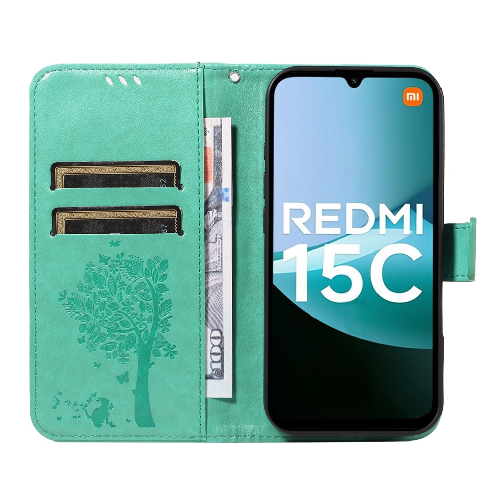 Trees knížkové pouzdro na Xiaomi Redmi 15C 4G/5G (173mm) - modrozelené