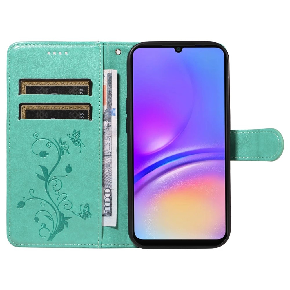 Flowery knížkové pouzdro na Samsung Galaxy A06 4G - modrozelené