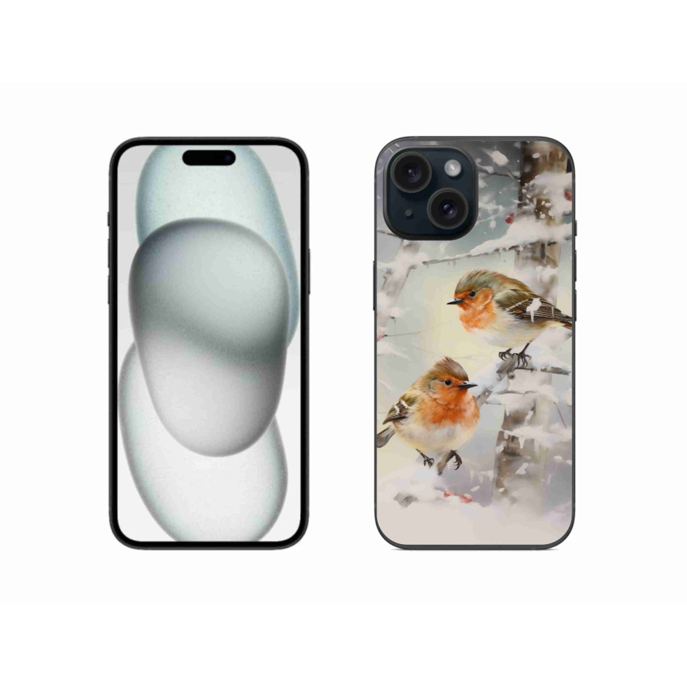 Gelový kryt mmCase na iPhone 15 - ptáčci v zimě