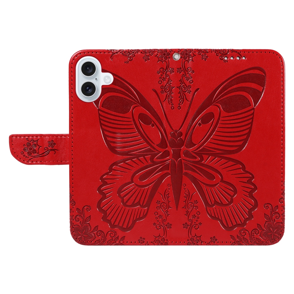 Floral Butterfly knížkové pouzdro na iPhone 17 - červené