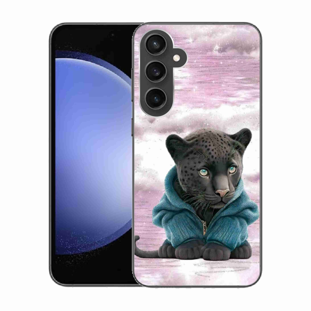 Gelový kryt mmCase na Samsung Galaxy S23 FE - černý panter ve svetru