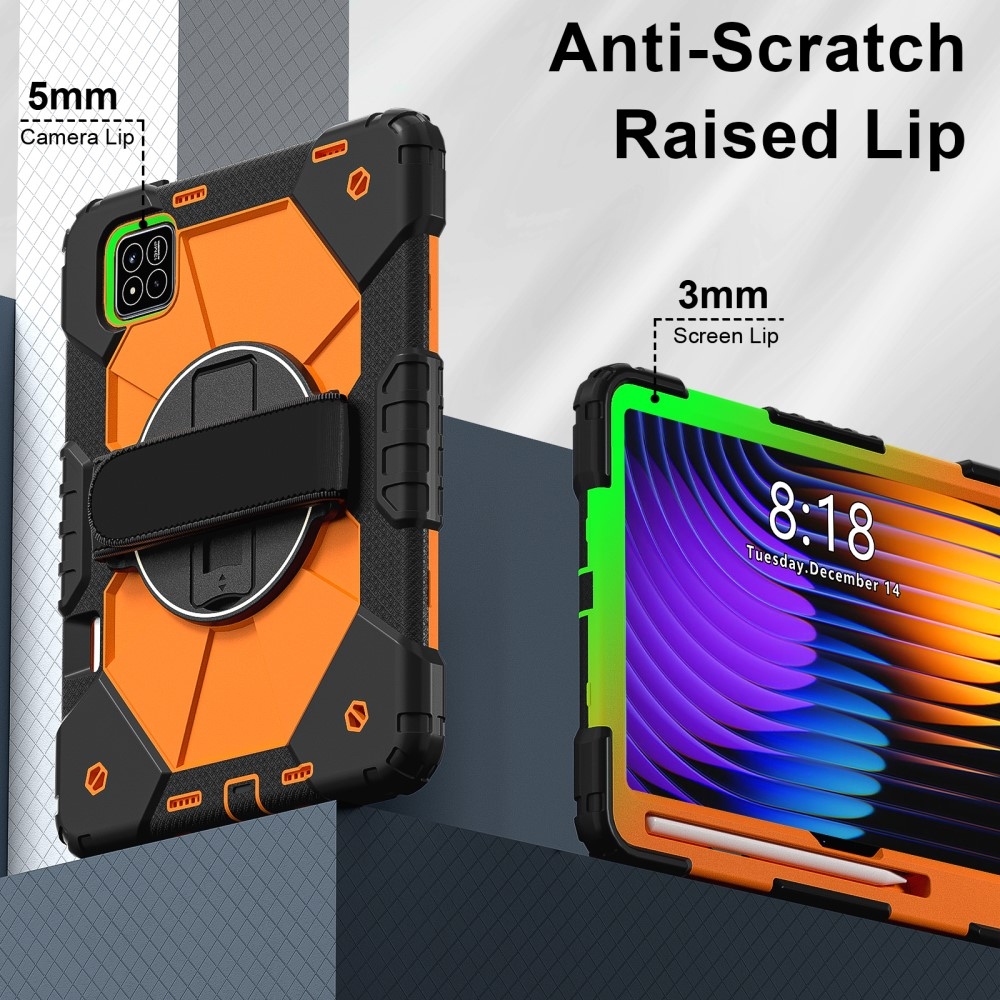 Strap odolný kryt s držákem na ruku a ramenním popruhem na Xiaomi Pad 7/7 Pro - černý/oranžový