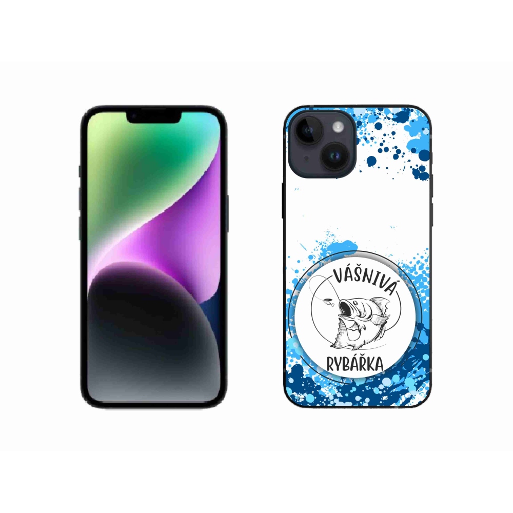 Gelový kryt mmCase na iPhone 14 - vášnivá rybářka bílé pozadí