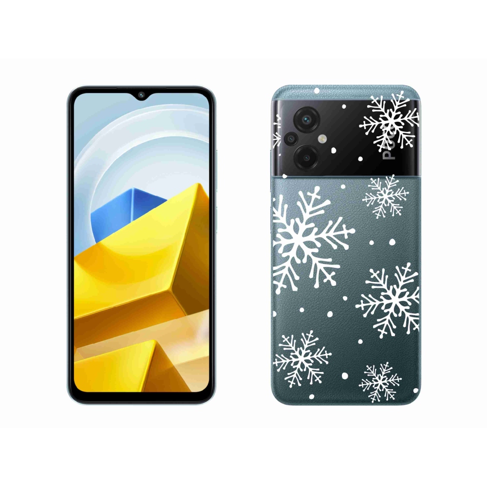 Gelový kryt mmCase na Xiaomi Poco M5 4G - bílé vločky na průhledném pozadí