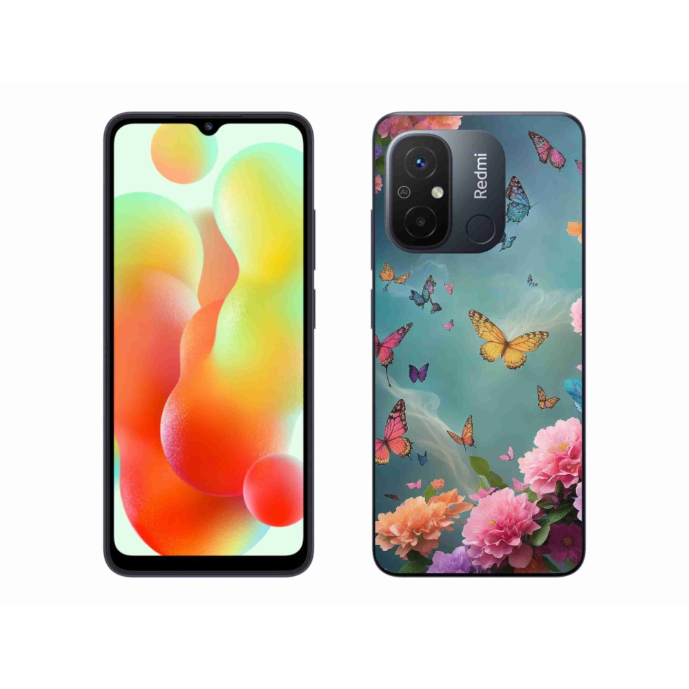 Gelový kryt mmCase na Xiaomi Redmi 12C - barevné květy a motýli