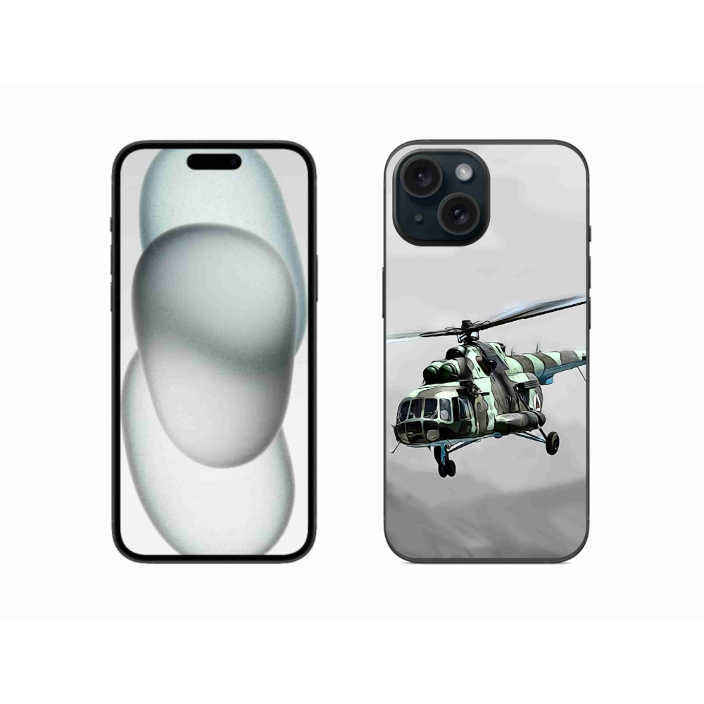 Gelový kryt mmCase na iPhone 15 - vojenský vrtulník