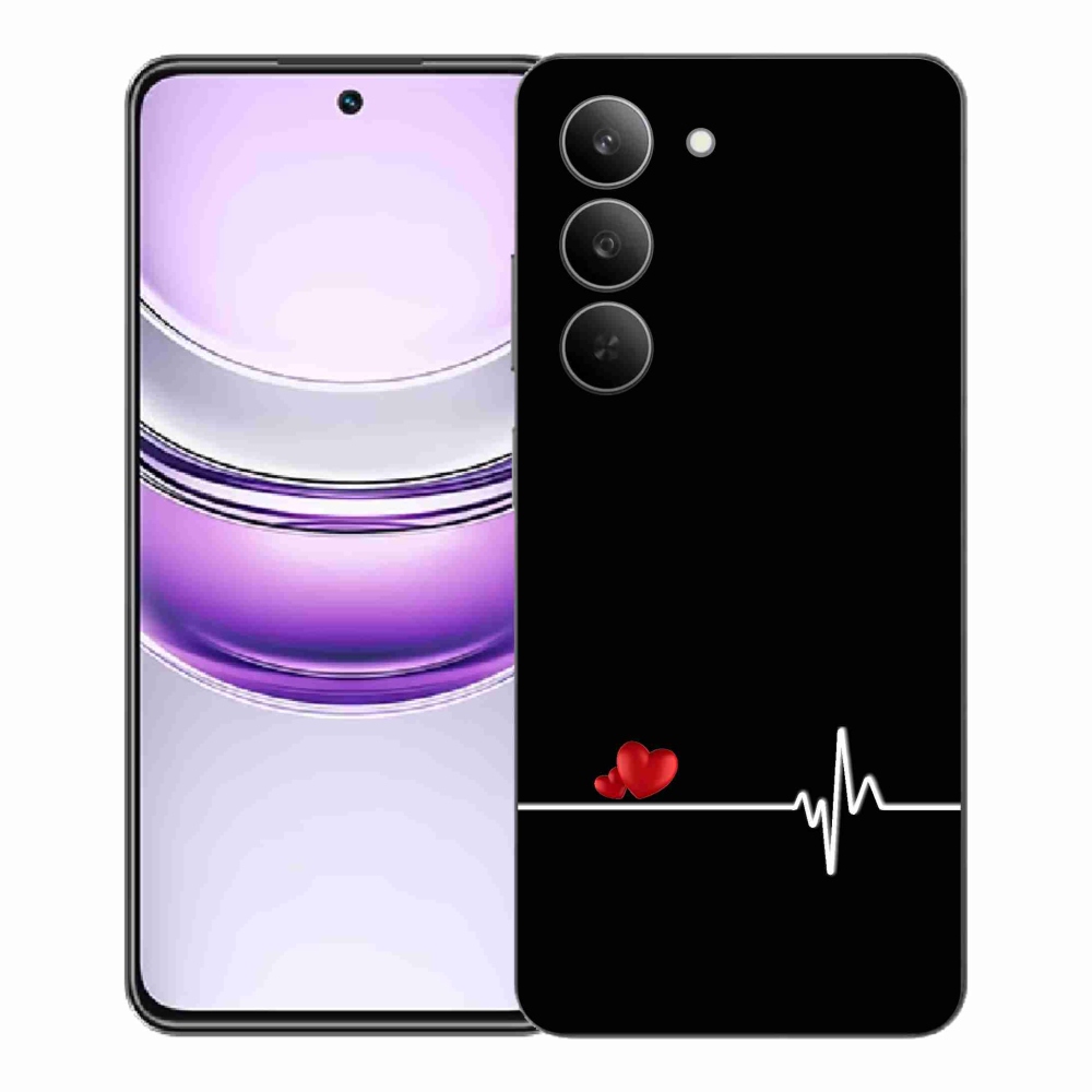 Gelový kryt mmCase na Realme 14x 5G - srdce a tep černé pozadí
