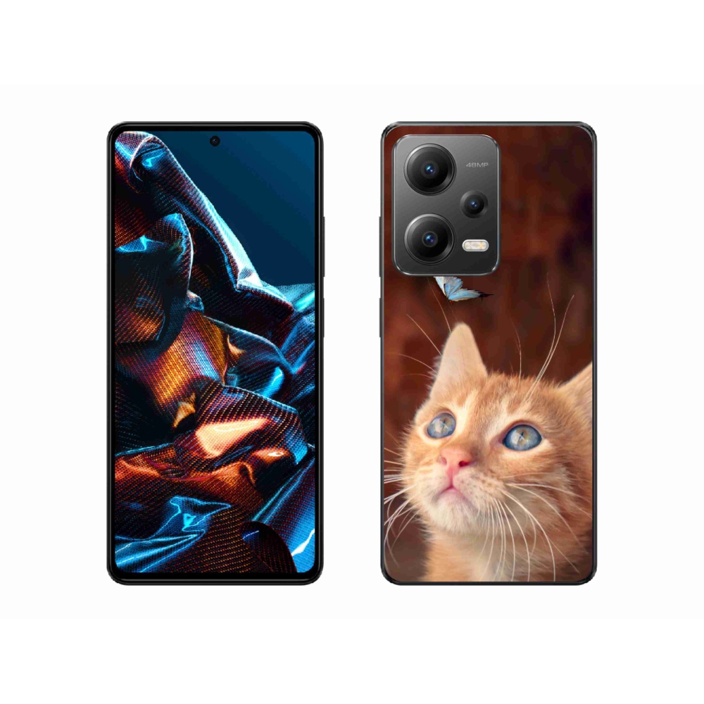 Gelový kryt mmCase na mobil Xiaomi Redmi Note 12 Pro 5G - motýl a kotě