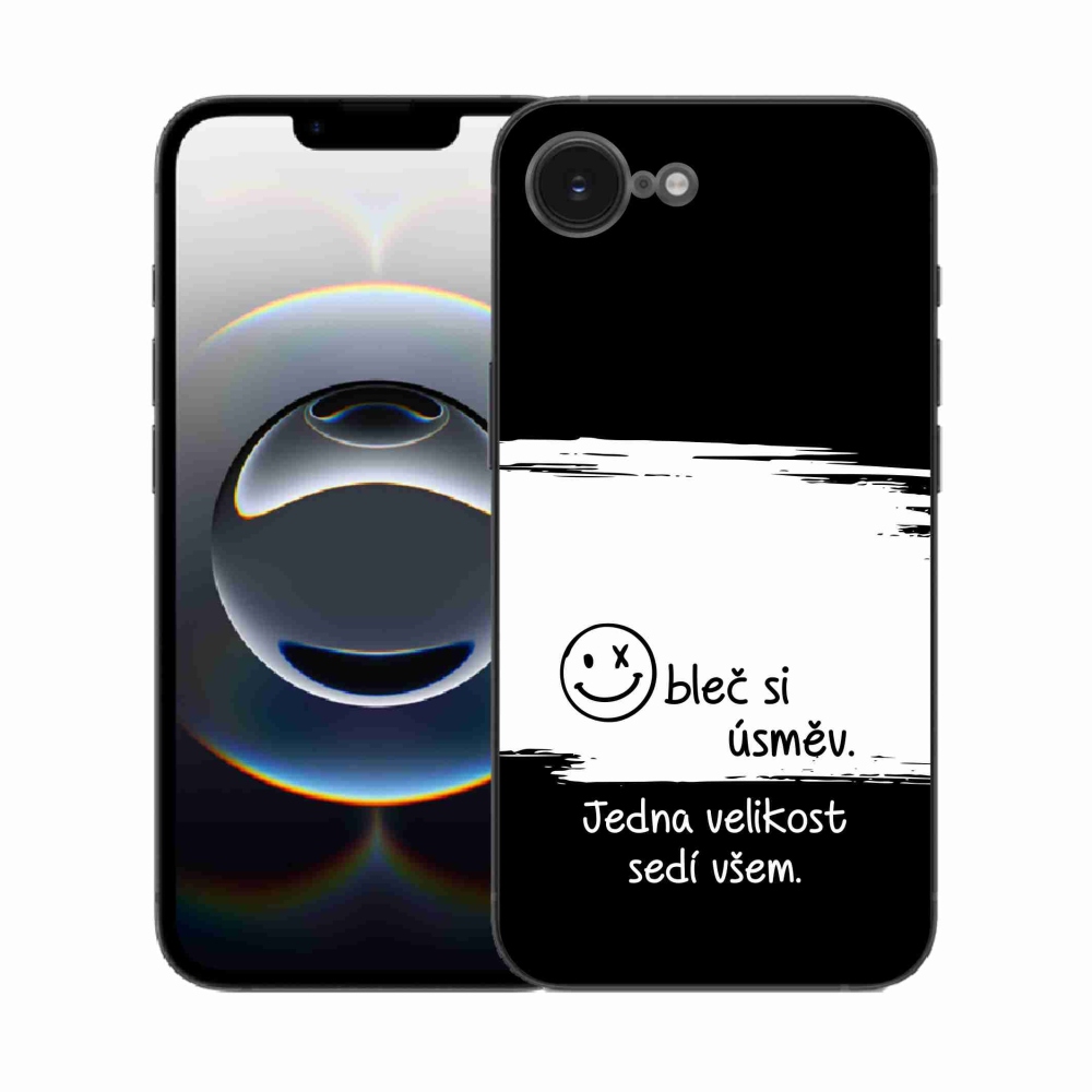 Gelový kryt mmCase na iPhone 16e - vtipný text 8 bíločerné pozadí