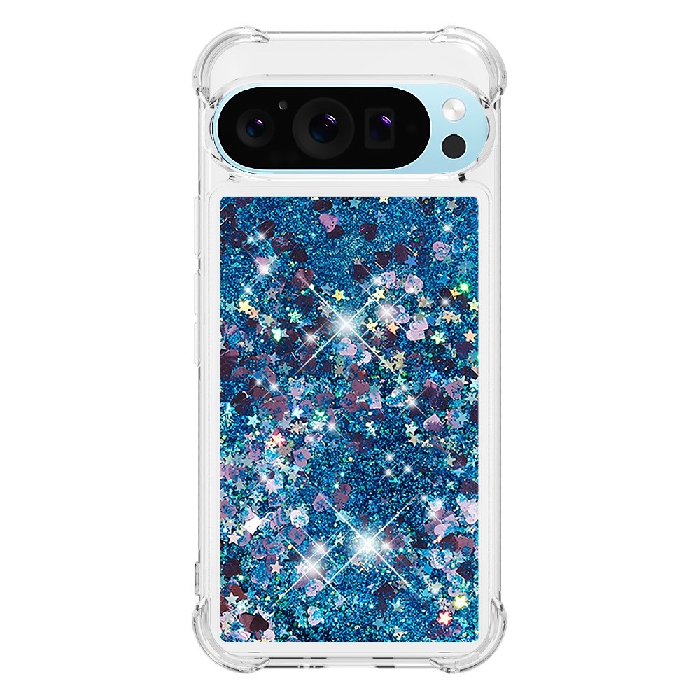 Glitter přesýpací gelový obal na Google Pixel 10 Pro/Pixel 10 - modrý/srdíčka