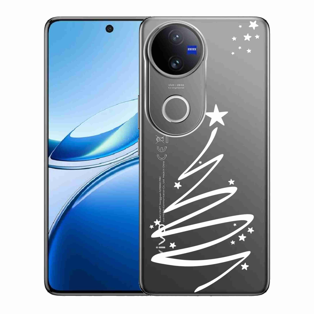 Gelový kryt mmCase na Vivo V50 5G - bílý stromeček na průhledném pozadí