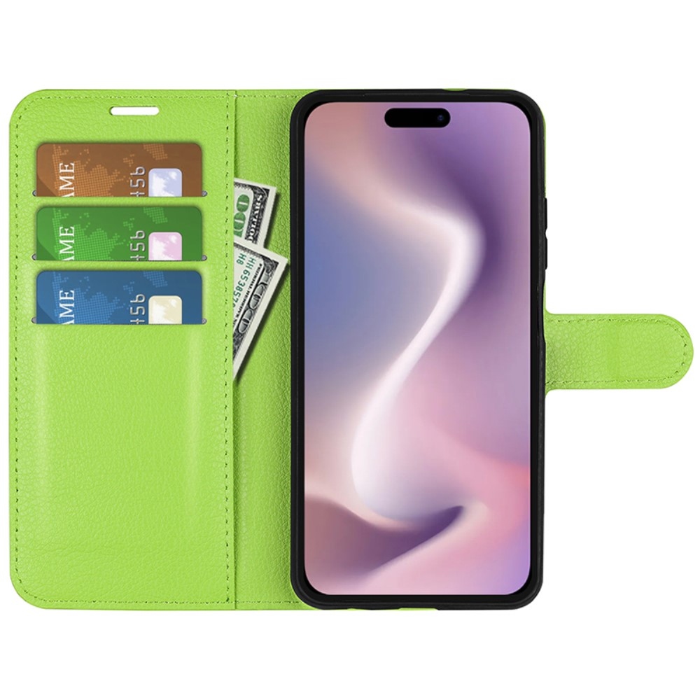 Litchi knížkové pouzdro na iPhone 16 Pro - zelené