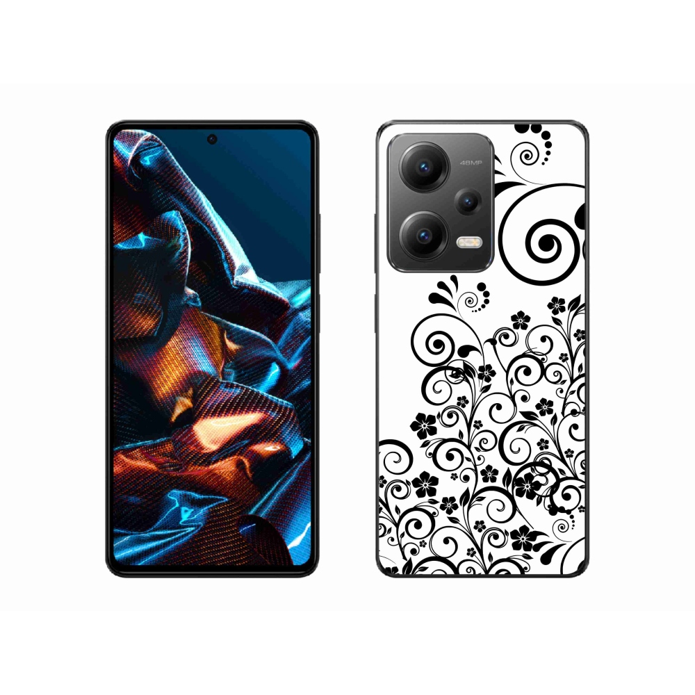 Gelový kryt mmCase na mobil Xiaomi Redmi Note 12 Pro 5G - černobílé květinové vzory