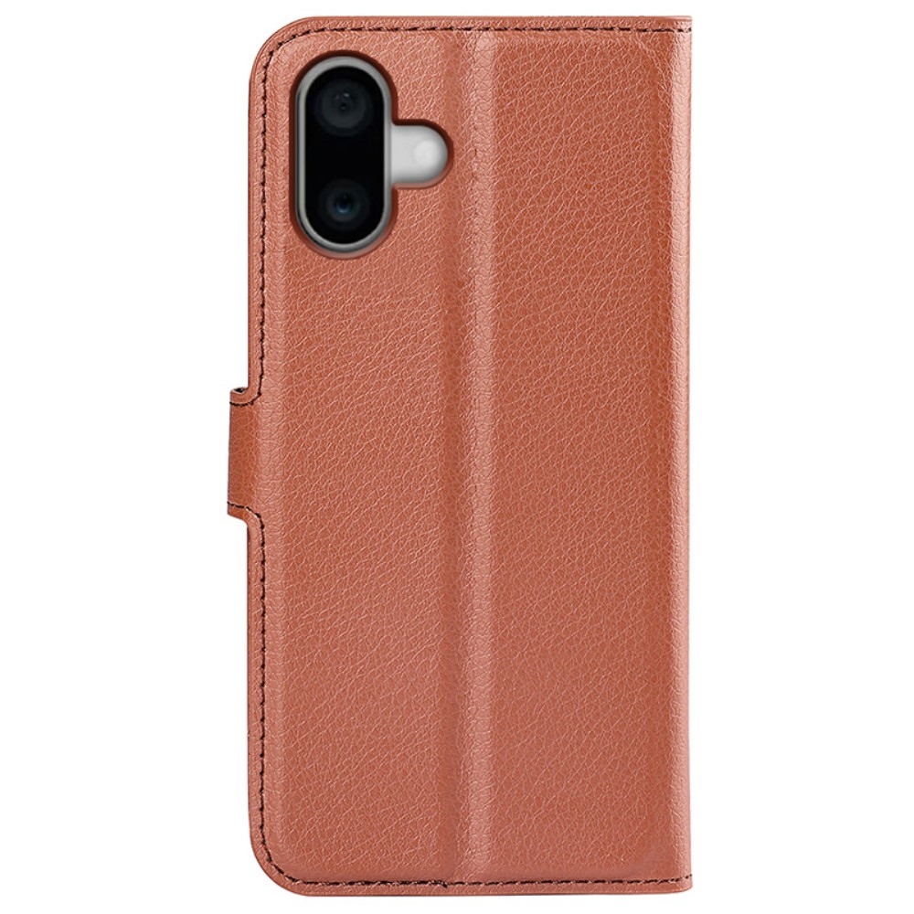 Litchi knížkové pouzdro na iPhone 16 - hnědé