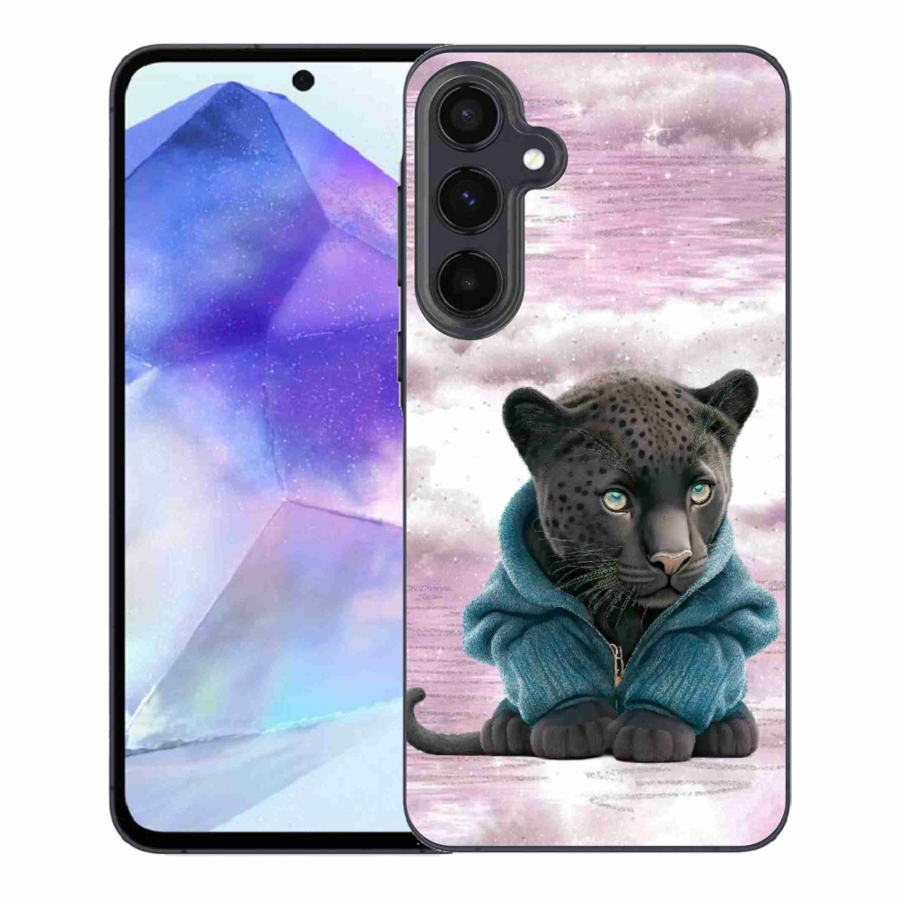 Gelový kryt mmCase na Samsung Galaxy A55 5G - černý panter ve svetru