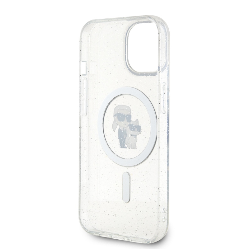 Karl Lagerfeld IML Glitter Karl and Choupette MagSafe Zadní Kryt pro iPhone 15 - průhledný