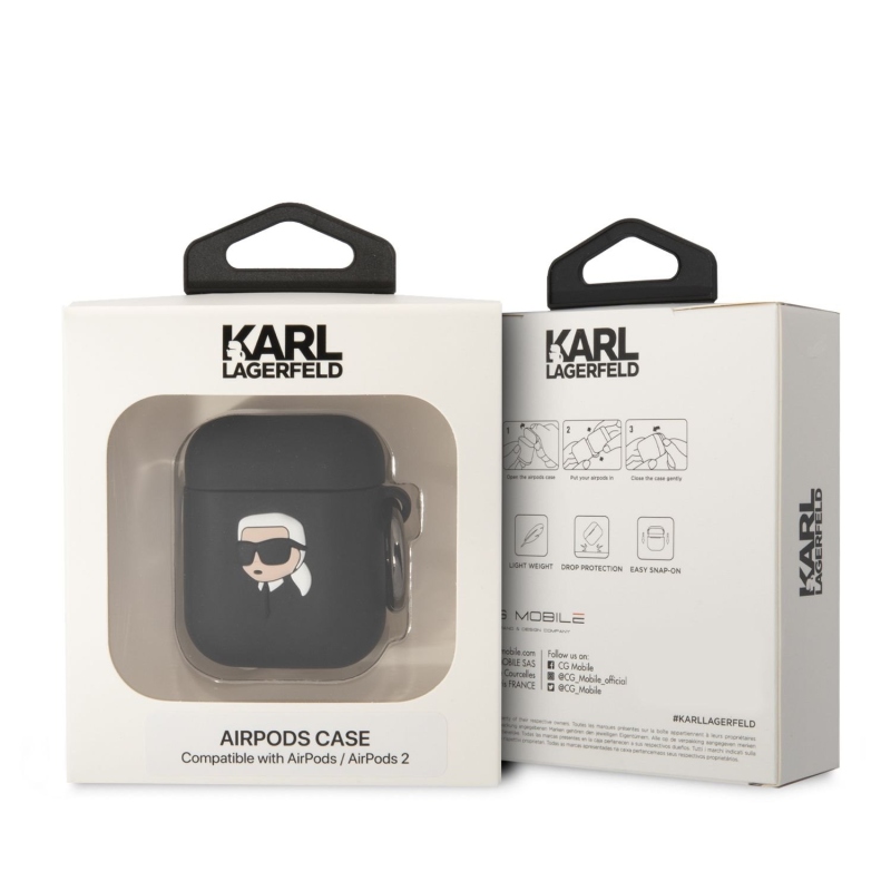 Karl Lagerfeld 3D Logo NFT Karl Head Silikonové Pouzdro pro Airpods 1/2 Black