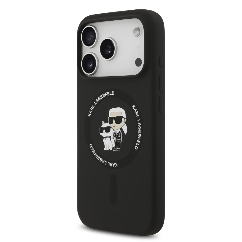 Karl Lagerfeld Liquid Silicone Karl and Choupette MagSafe Zadní Kryt pro iPhone 17 Pro Black