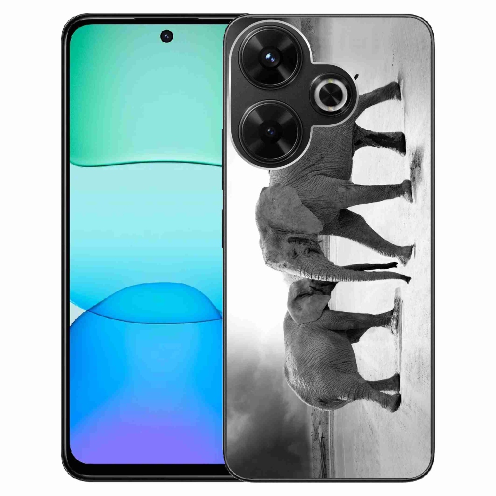 Gelový kryt mmCase na Xiaomi Redmi 13 4G/Poco M6 4G - černobílí sloni