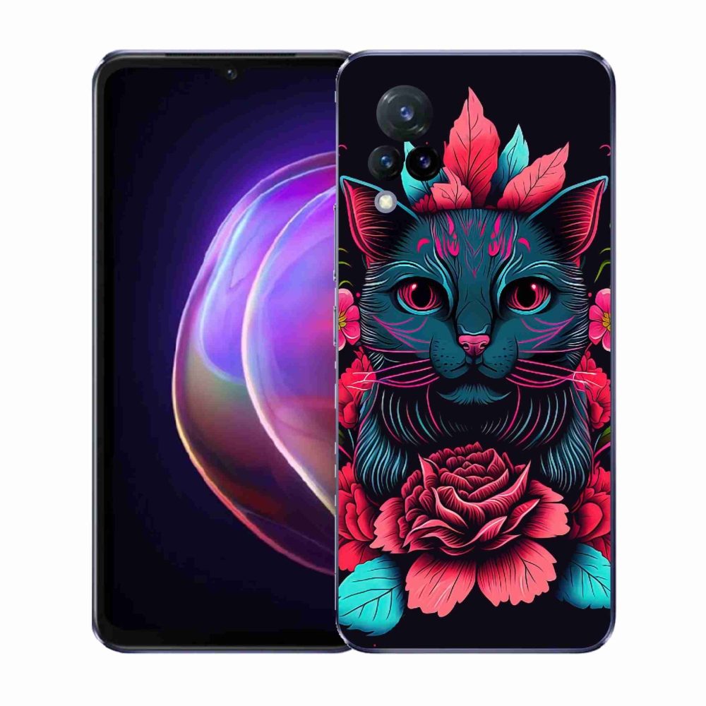 Gelový kryt mmCase na Vivo V21 4G/5G - květiny a kočka