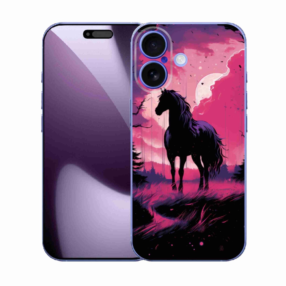 Gelový kryt mmCase na iPhone 17 - černý kreslený kůň 1