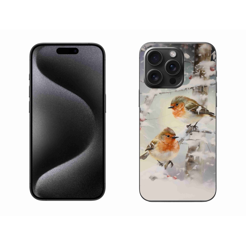 Gelový kryt mmCase na iPhone 15 Pro Max - ptáčci v zimě