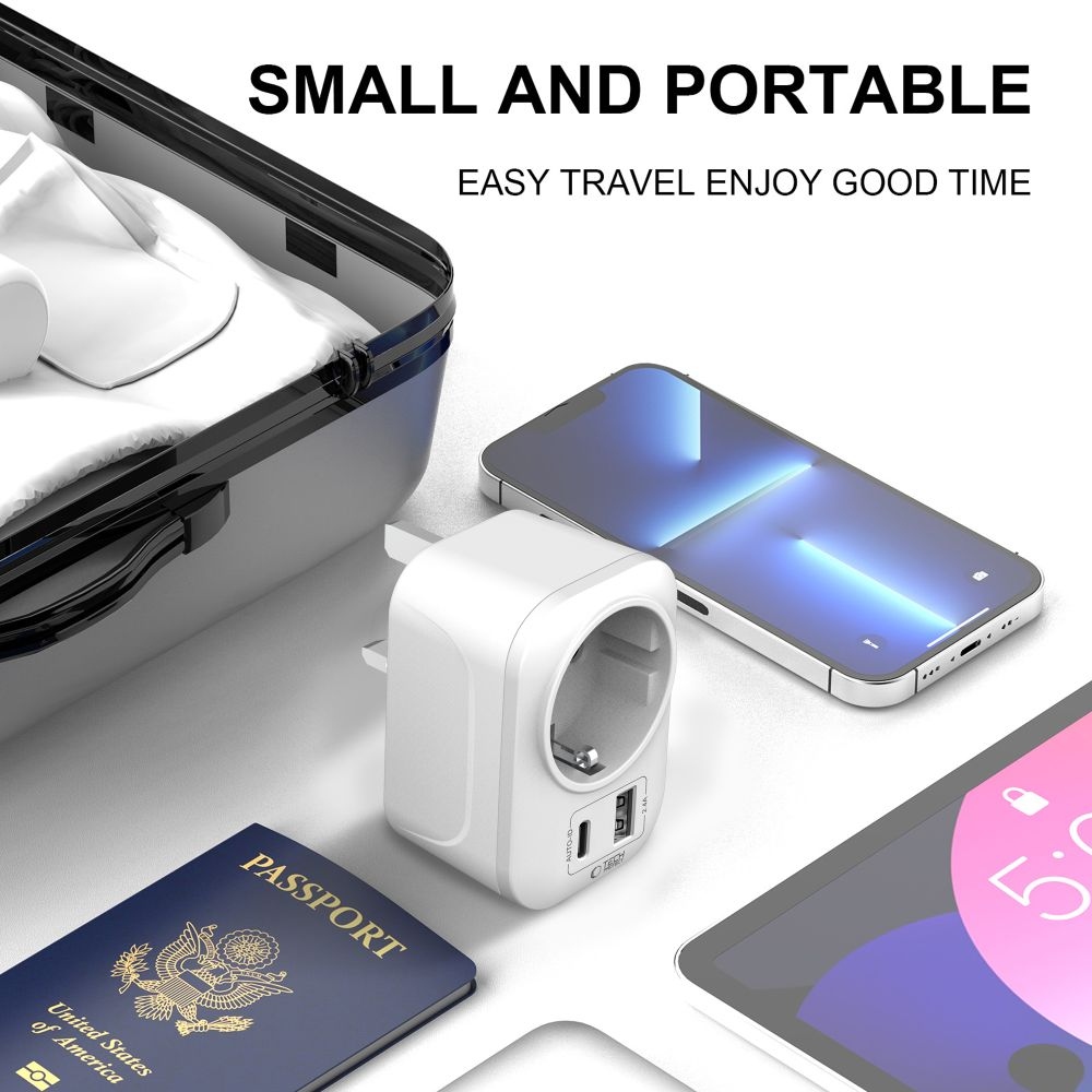 Tech-Protect TA100 cestovní adaptér UK na EU s USB-C a USB-A