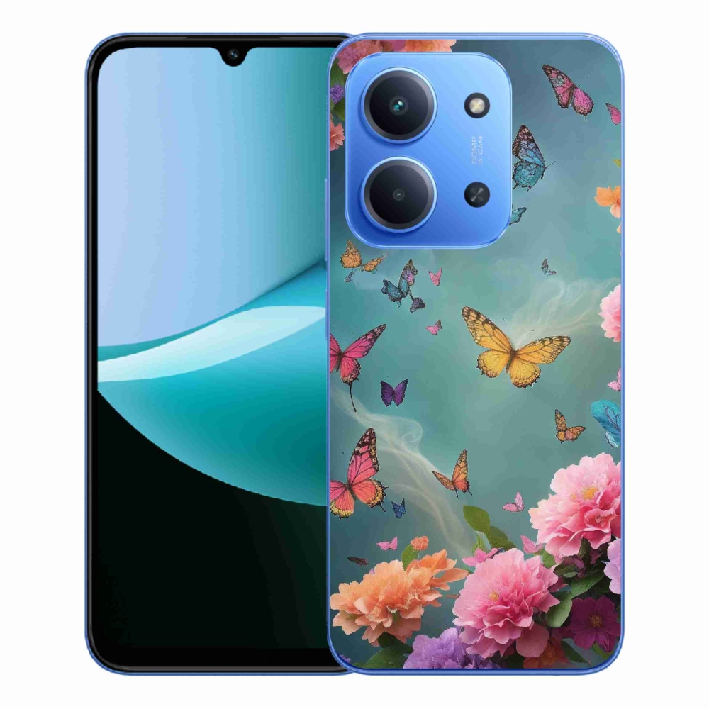 Gelový kryt mmCase na Xiaomi Redmi 15C 4G/5G (173mm) - barevné květy a motýli