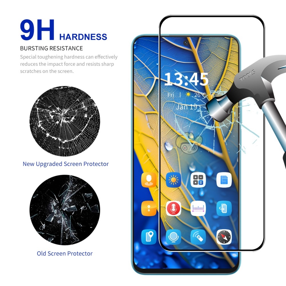 ENK celoplošné tvrzené sklo na mobil Xiaomi Redmi Note 14 5G s aplikačním rámečkem