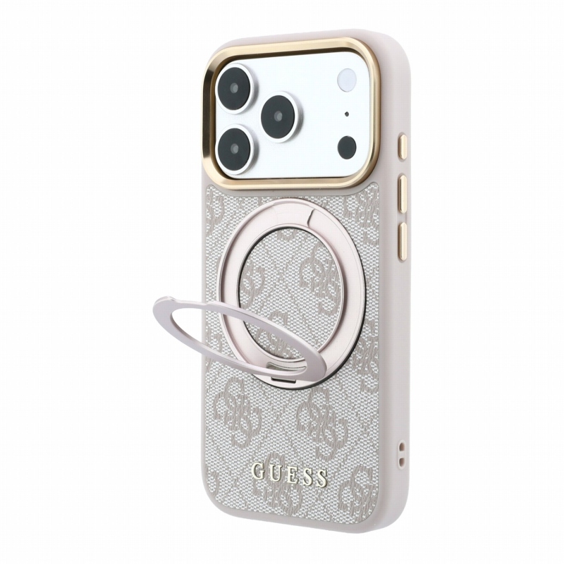 Guess PU 4G Ring Stand MagSafe Zadní Kryt pro iPhone 18 Pro Pink