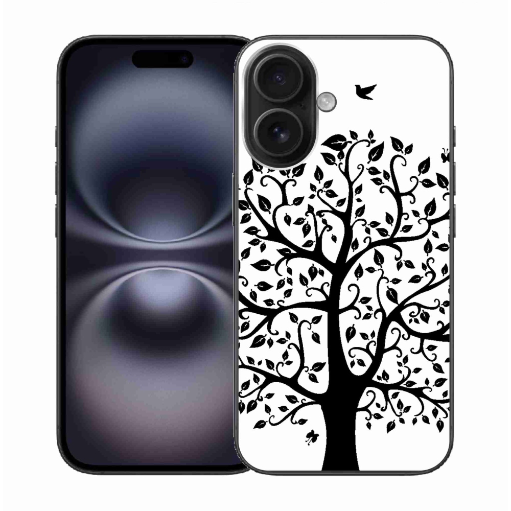 Gelový kryt mmCase na iPhone 16 - černobílý strom