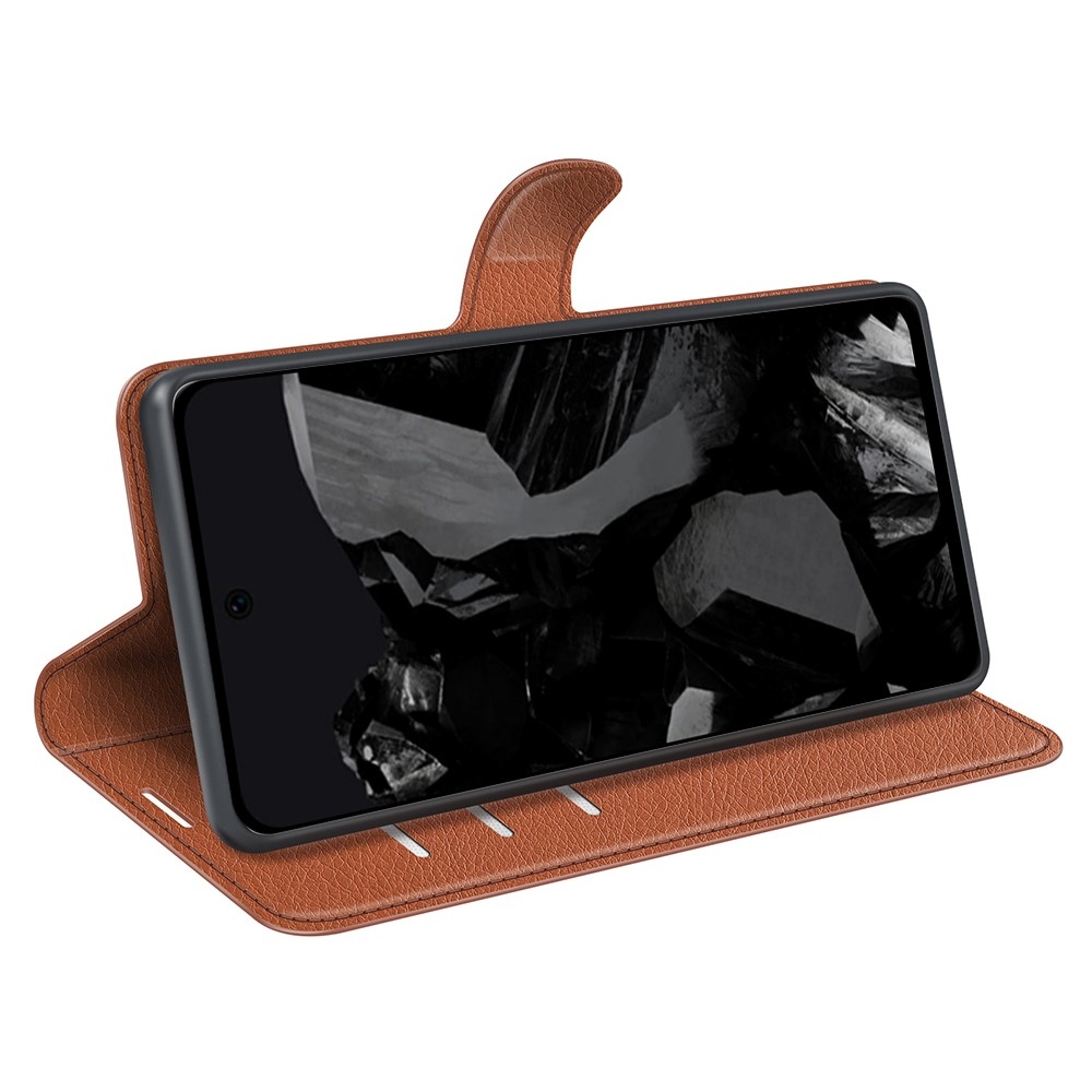 Litchi knížkové pouzdro na Google Pixel 9 Pro XL - hnědé