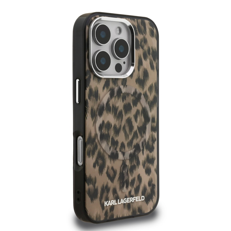 Karl Lagerfeld IML Leopard MagSafe Zadní Kryt pro iPhone 16 Pro Brown