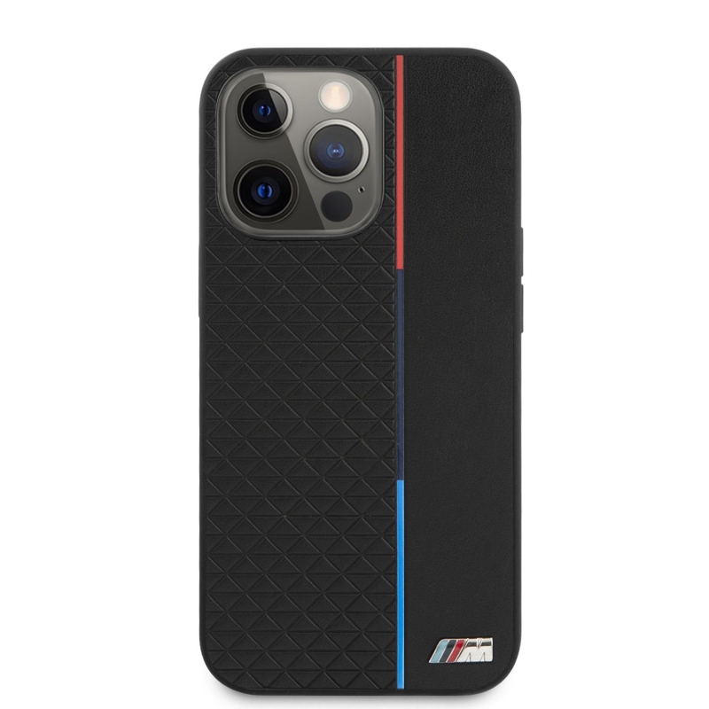 BMW PU Triangles Tricolor Line Zadní Kryt pro iPhone 13 Pro Max Black