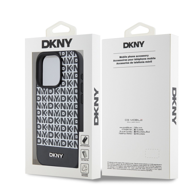DKNY PU Leather Repeat Pattern Bottom Stripe MagSafe Zadní Kryt pro iPhone 12/12 Pro Black