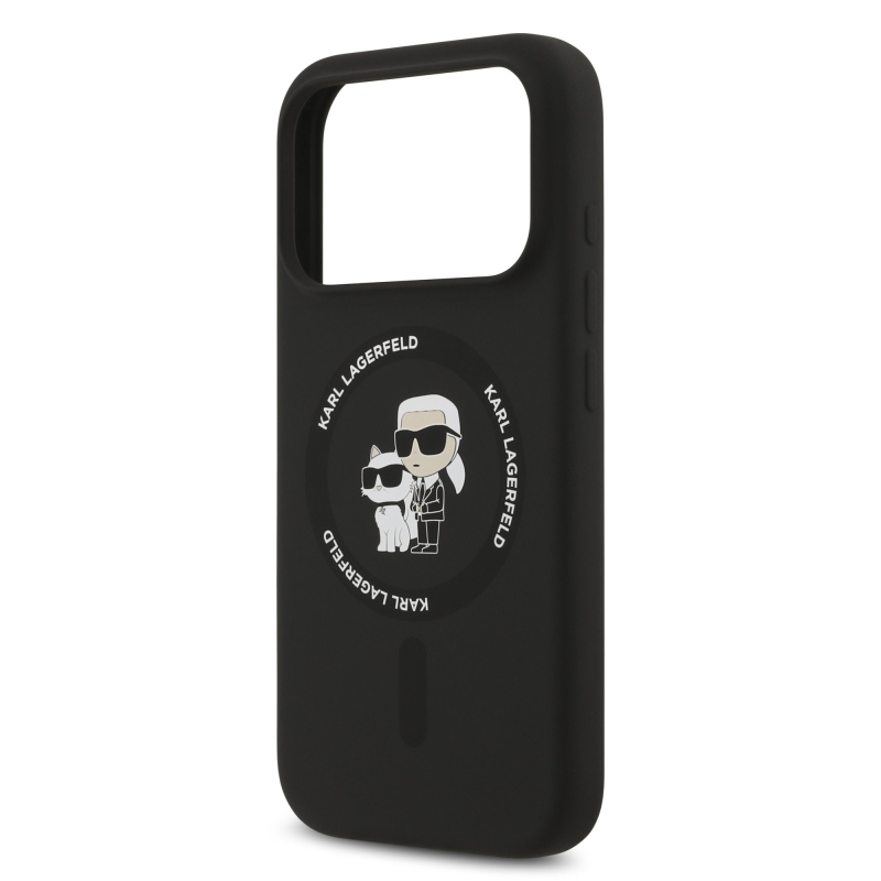 Karl Lagerfeld Liquid Silicone Karl and Choupette MagSafe Zadní Kryt pro iPhone 17 Pro Black